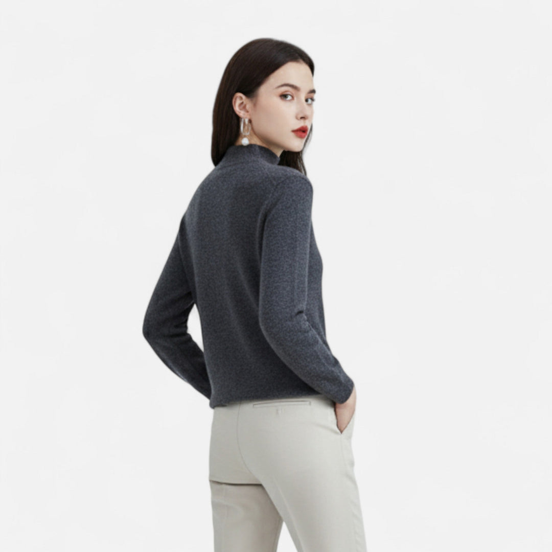 Women's Elegant Wool Sweater with Mock Neck and Long Sleeves