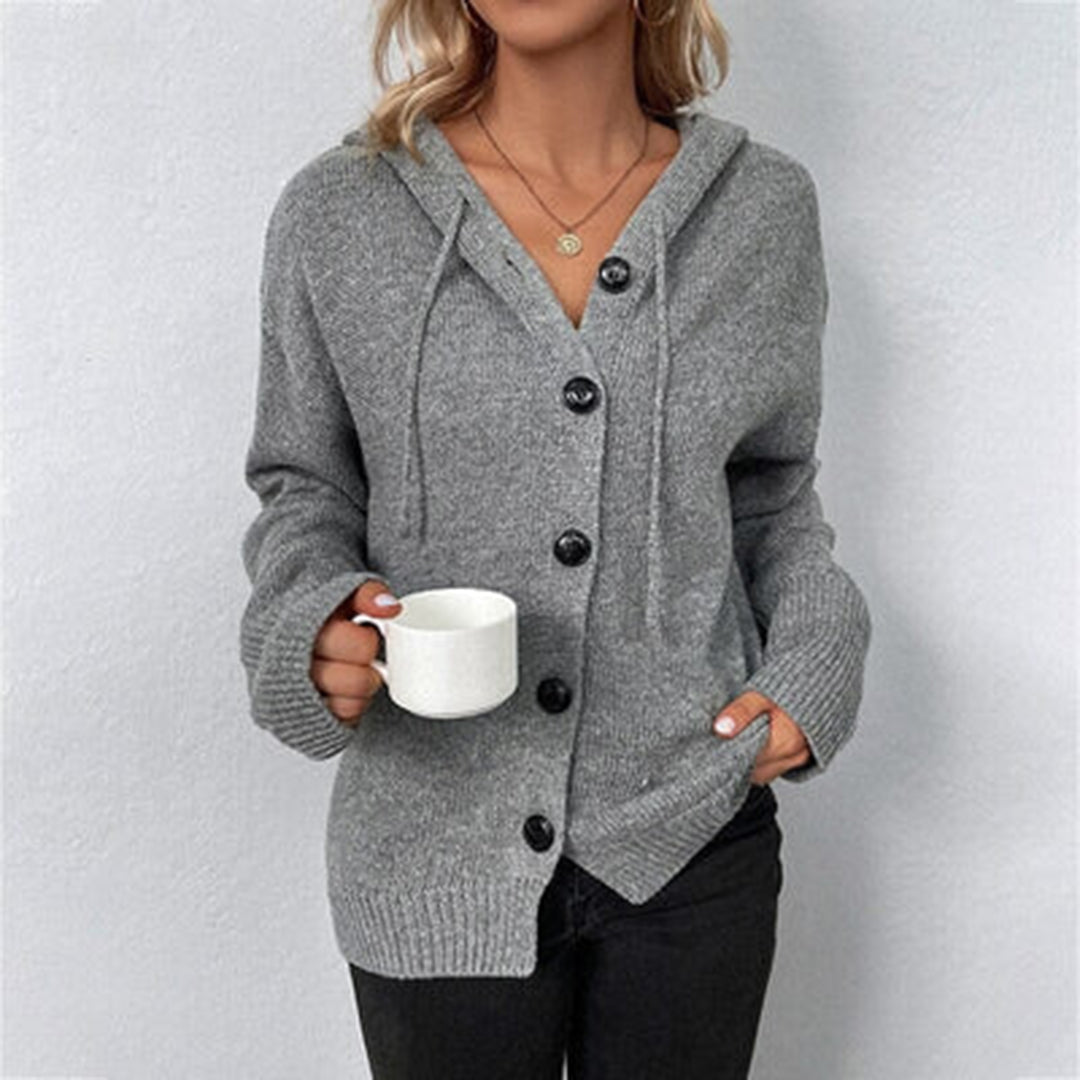 Women's Relaxed Hooded Knit Cardigan with Button-Up Closure