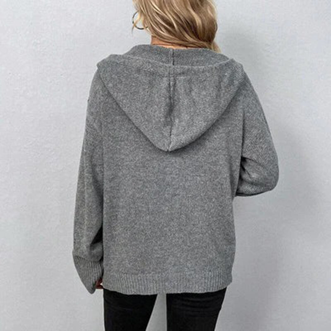 Women's Relaxed Hooded Knit Cardigan with Button-Up Closure