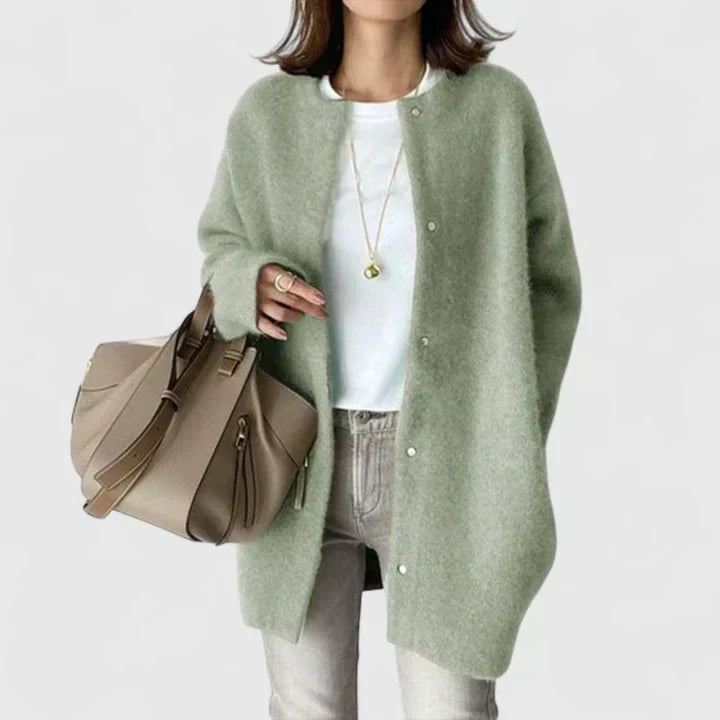 Women's Elegant Longline Cardigan with Button Up Front and Round Neckline