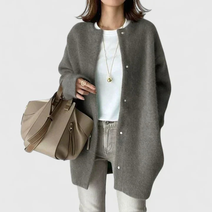 Women's Elegant Longline Cardigan with Button Up Front and Round Neckline