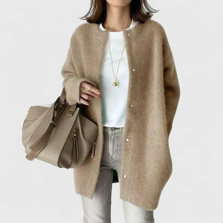 Women's Elegant Longline Cardigan with Button Up Front and Round Neckline