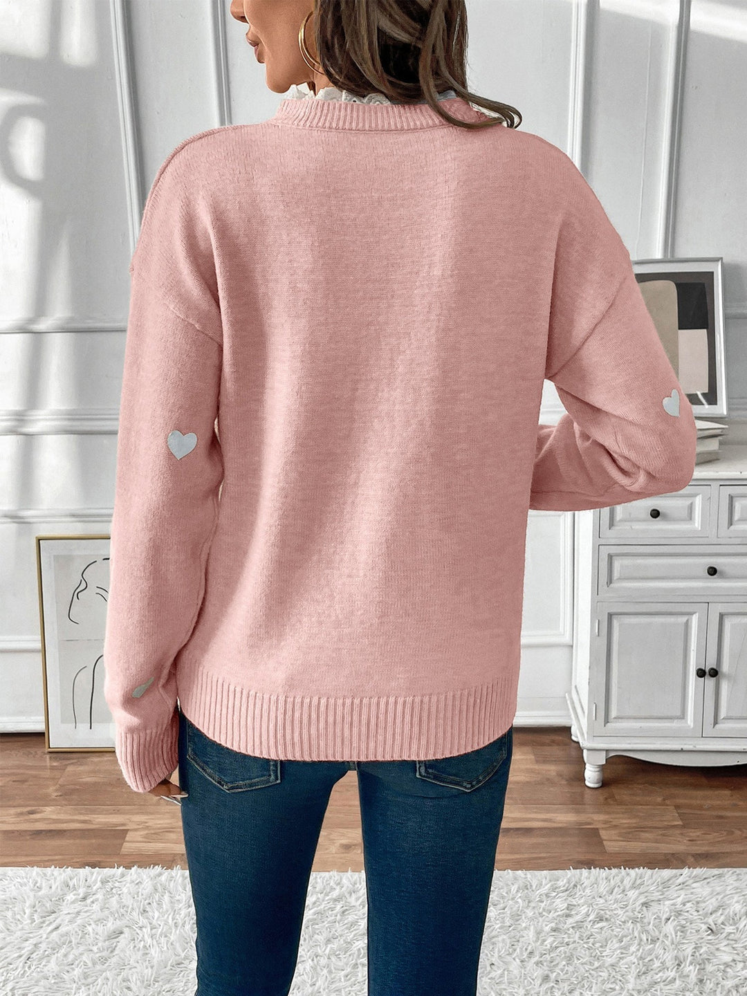 Women's Feminine V Neck Patterned Knit Jumper