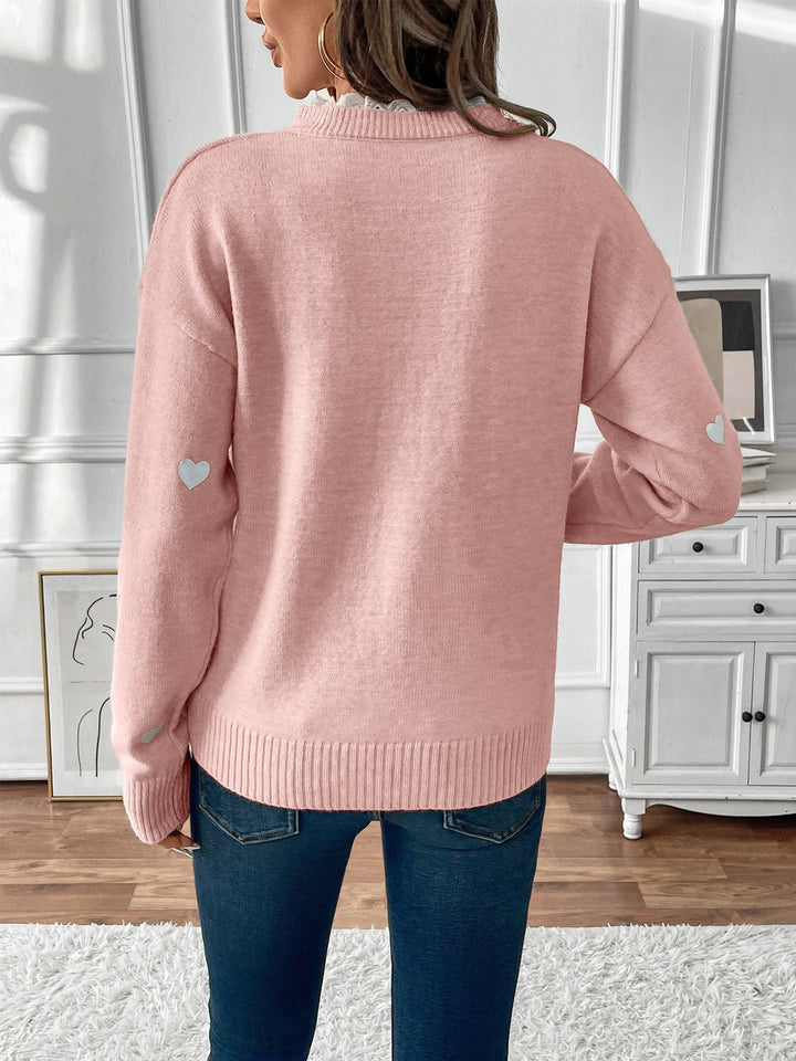 Women's Feminine V Neck Patterned Knit Jumper