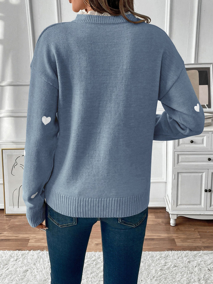 Women's Feminine V Neck Patterned Knit Jumper