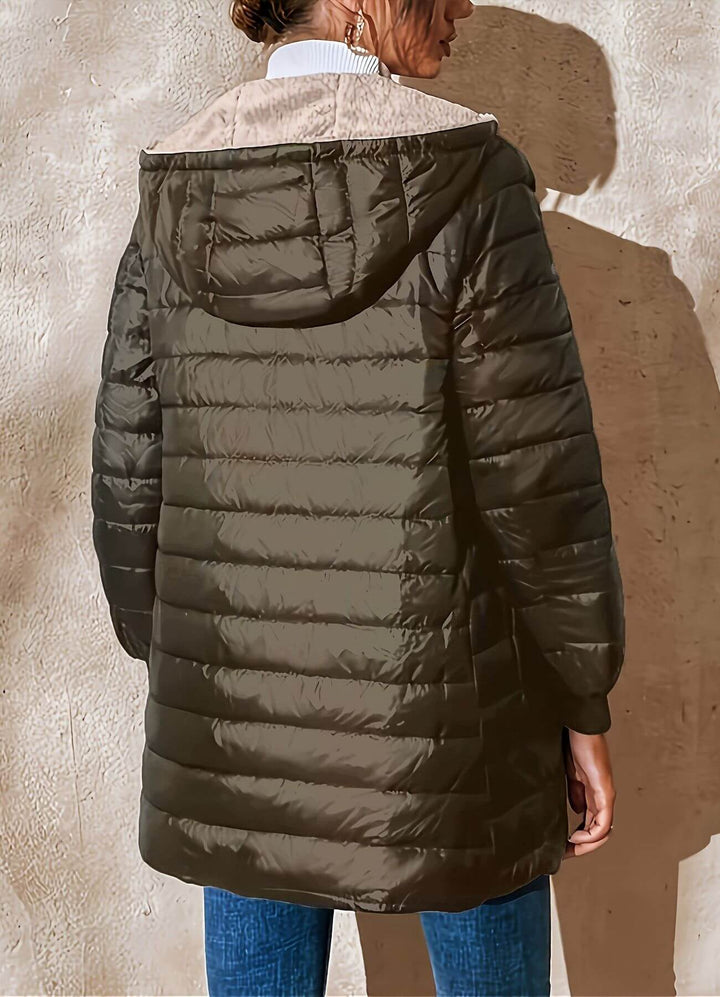 Women's Gorgeous Hooded Puffer Jacket with Ribbed Knit Cuffs