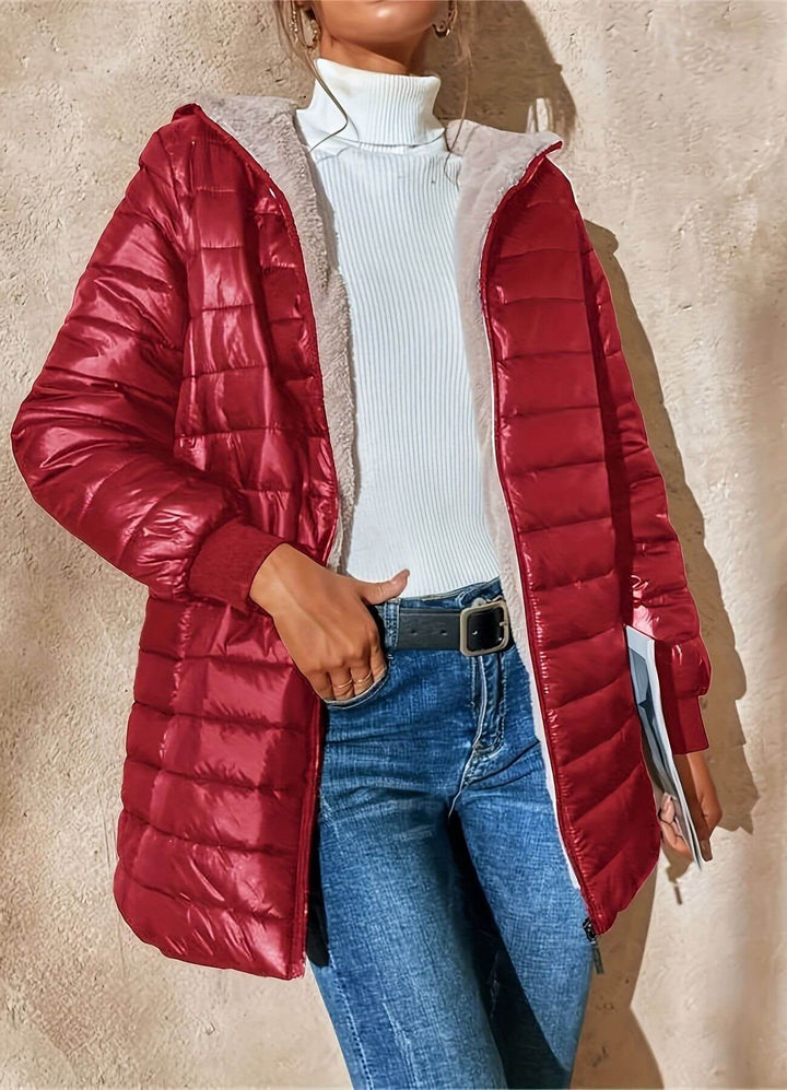 Women's Gorgeous Hooded Puffer Jacket with Ribbed Knit Cuffs