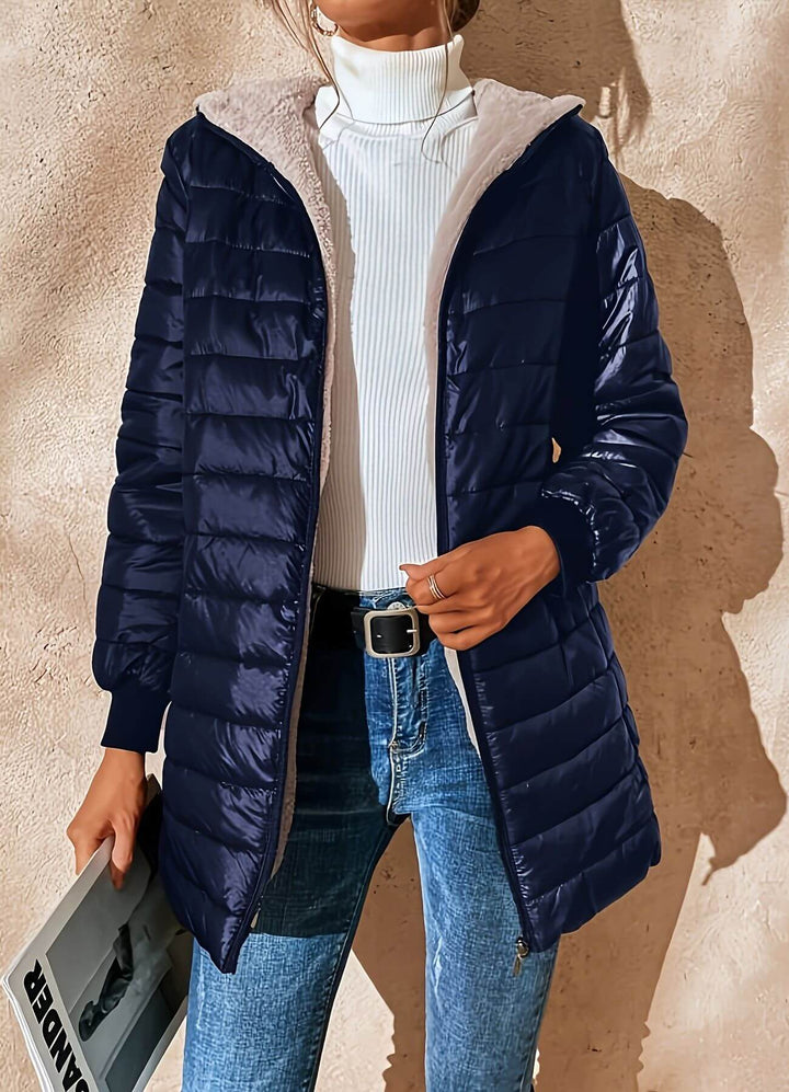 Women's Gorgeous Hooded Puffer Jacket with Ribbed Knit Cuffs