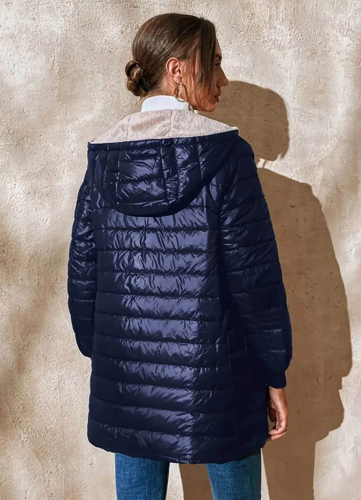 Women's Gorgeous Hooded Puffer Jacket with Ribbed Knit Cuffs
