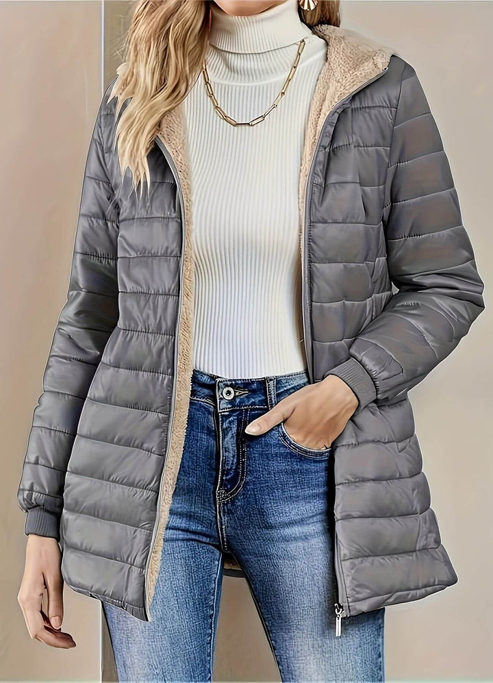 Women's Gorgeous Hooded Puffer Jacket with Ribbed Knit Cuffs