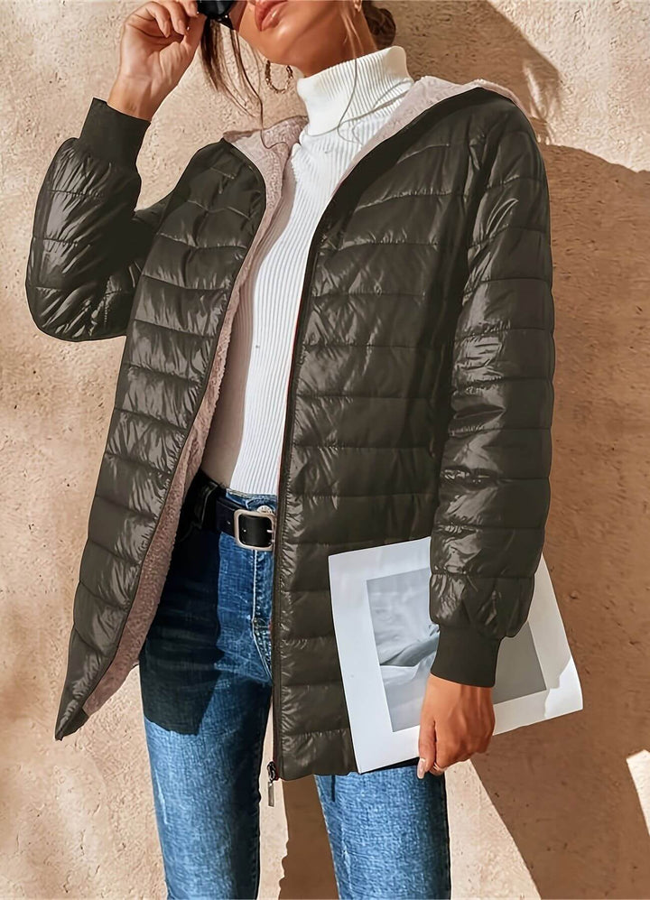 Women's Gorgeous Hooded Puffer Jacket with Ribbed Knit Cuffs