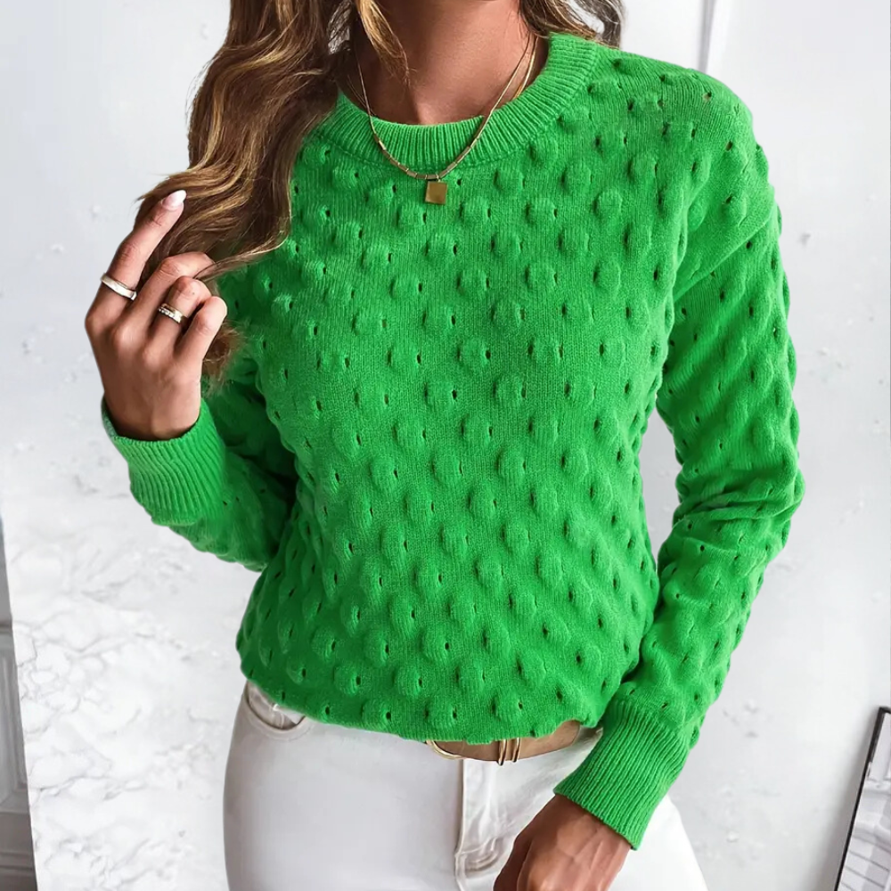 Women's Elegant Cashmere Cable Knit Sweater with Crew Neck and Ribbed Trims