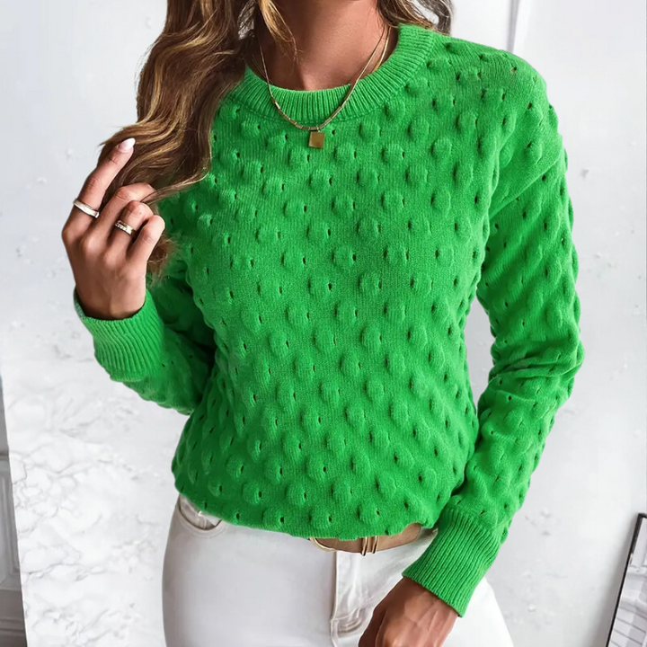 Women's Elegant Cashmere Cable Knit Sweater with Crew Neck and Ribbed Trims