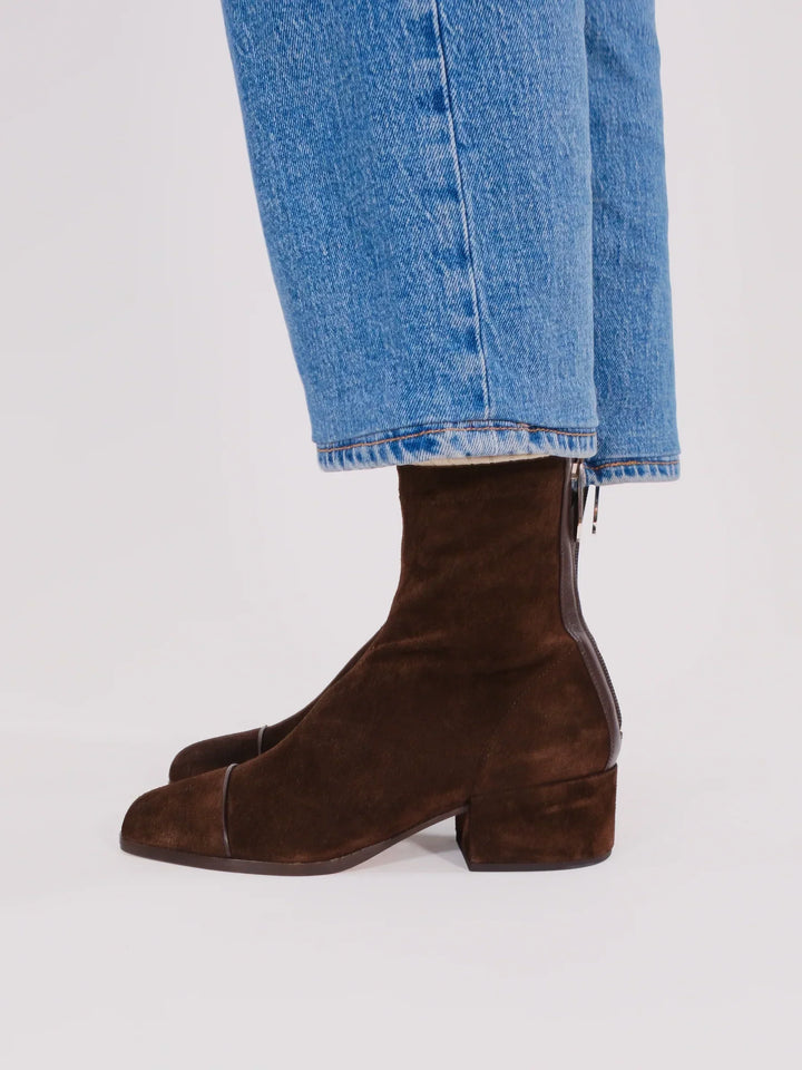 Women's Elegant Suede Ankle Boots with Block Heel and Square Toe