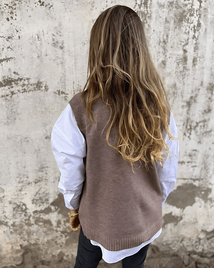 Women's Feminine Knit Jumper Sweater Vest with V Neck