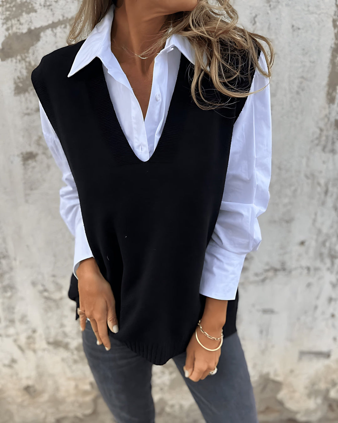 Women's Feminine Knit Jumper Sweater Vest with V Neck