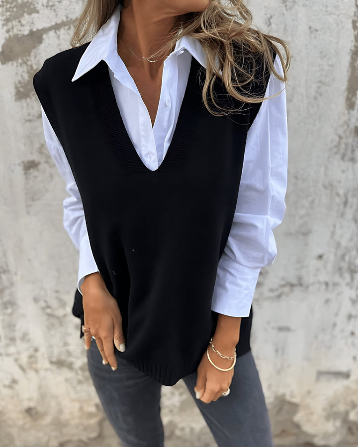 Women's Feminine Knit Jumper Sweater Vest with V Neck