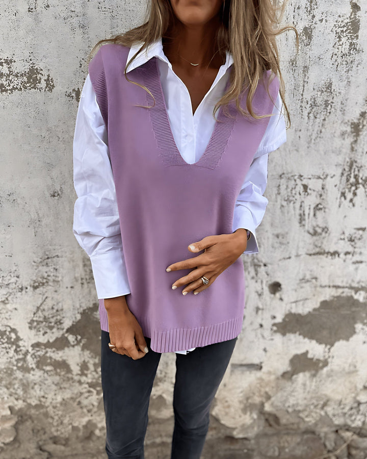 Women's Feminine Knit Jumper Sweater Vest with V Neck