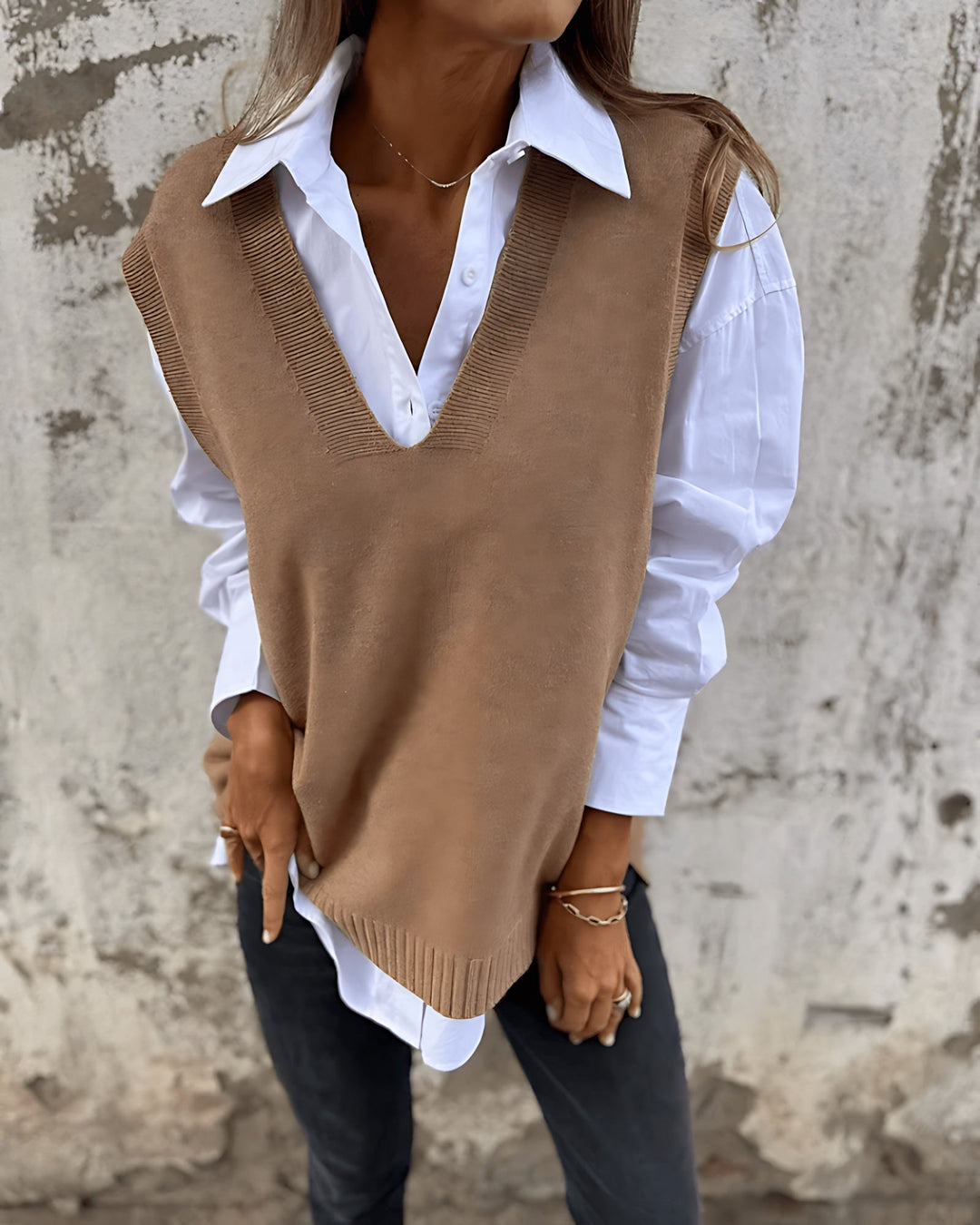 Women's Feminine Knit Jumper Sweater Vest with V Neck