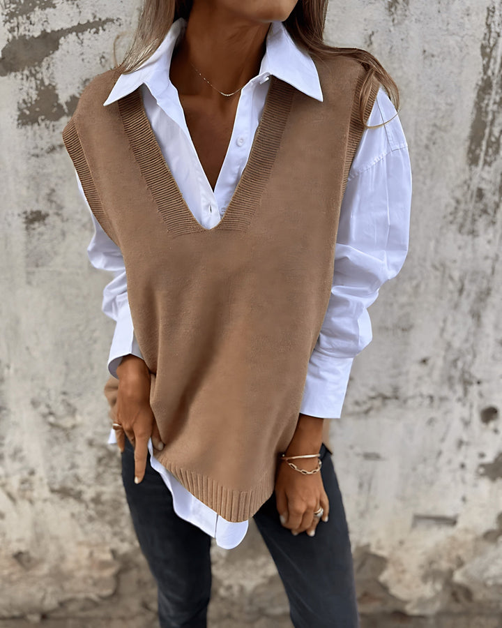 Women's Feminine Knit Jumper Sweater Vest with V Neck
