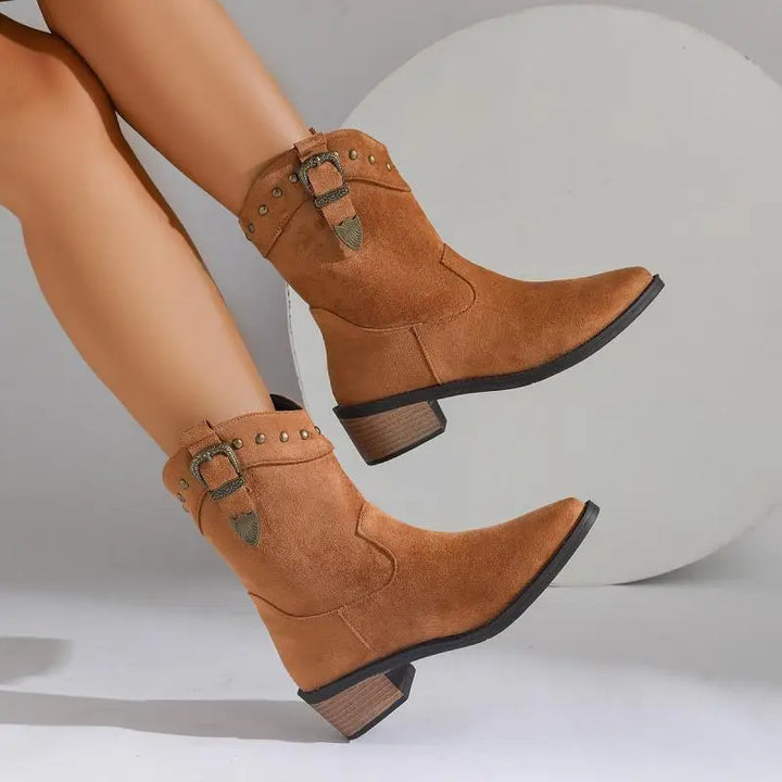 Women's Pretty Ankle Boots with Pointed Toe and Block Heel