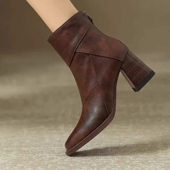 Women's Classic Leather Ankle Boots with Block Heel