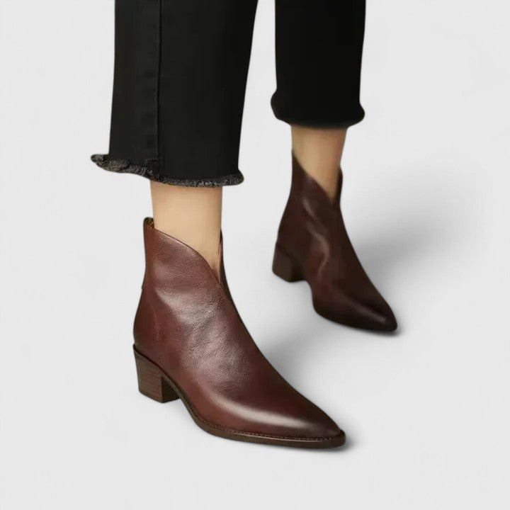 Women's Beautiful Pointed Toe Ankle Boots with Block Heel
