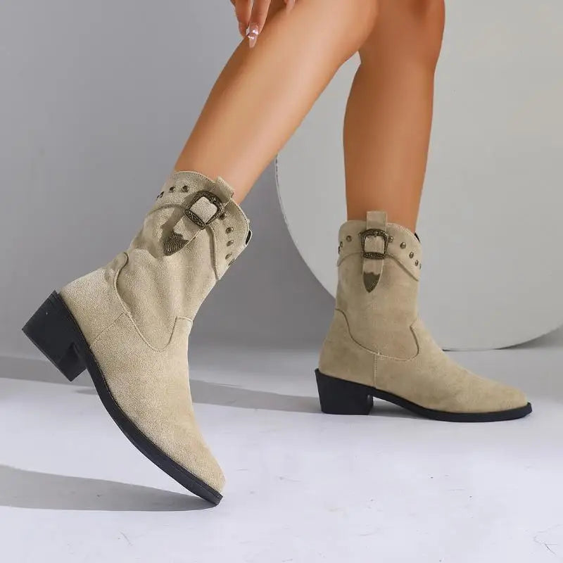 Women's Pretty Ankle Boots with Pointed Toe and Block Heel