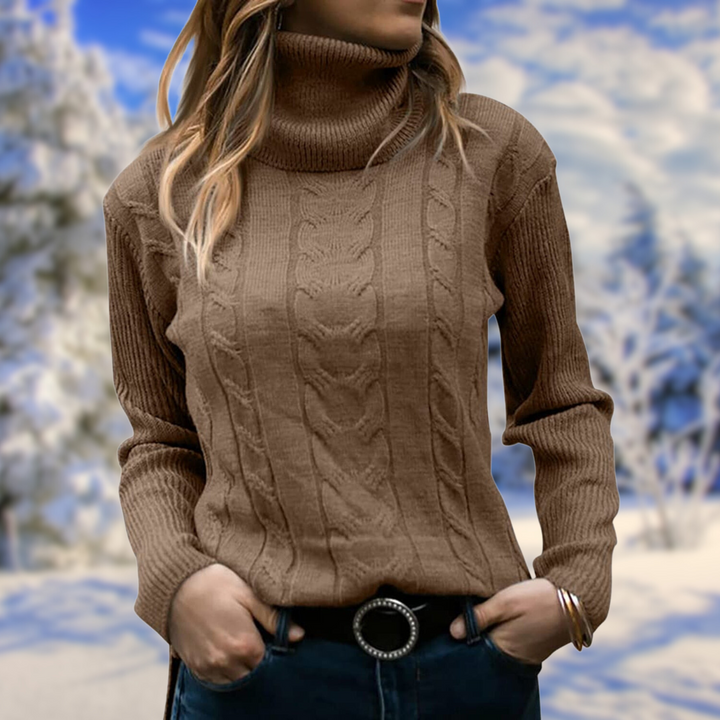 Women's Sophisticated Cable Knit Turtleneck Jumper