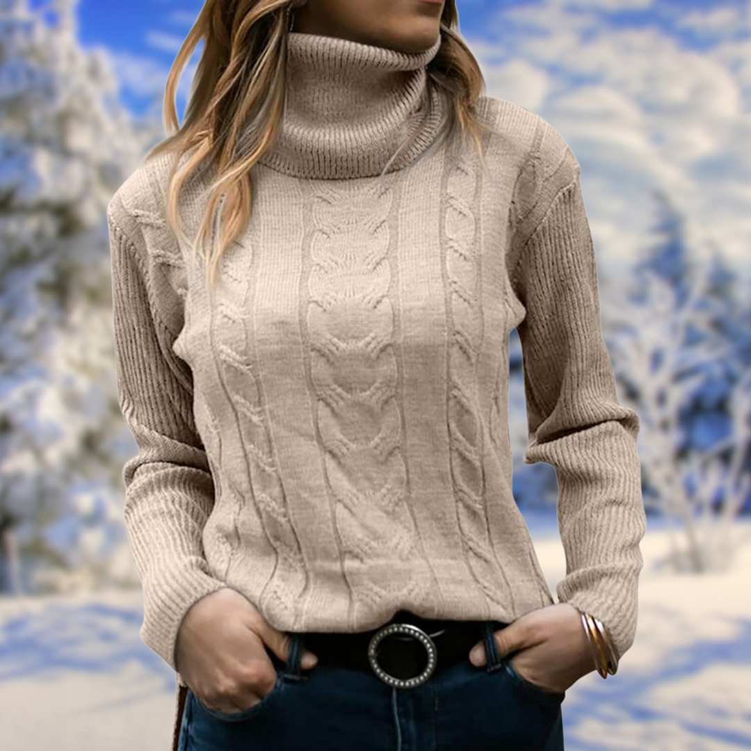 Women's Sophisticated Cable Knit Turtleneck Jumper
