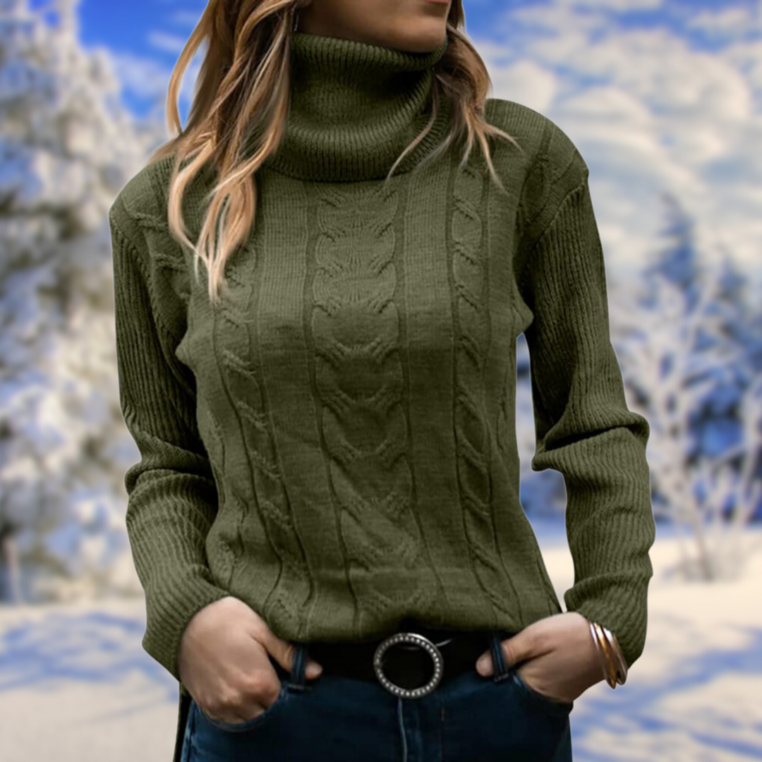 Women's Sophisticated Cable Knit Turtleneck Jumper