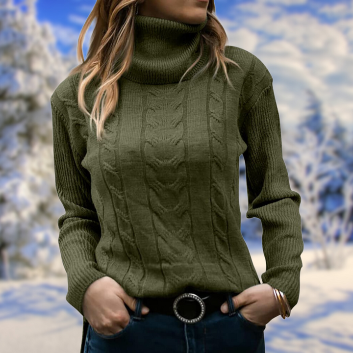 Women's Sophisticated Cable Knit Turtleneck Jumper