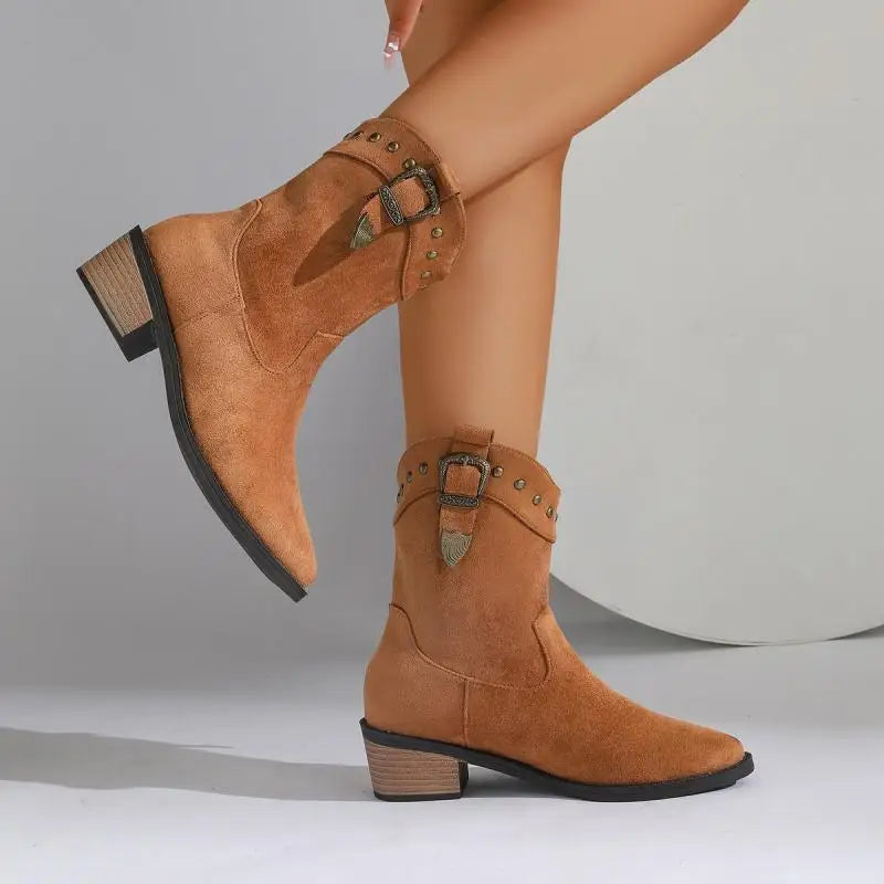 Women's Pretty Ankle Boots with Pointed Toe and Block Heel