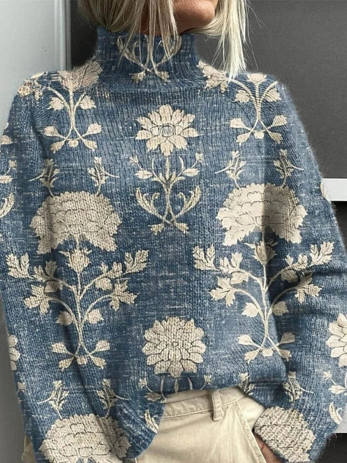 Women's Sophisticated Embroidered Jumper with Ribbed Knit Turtleneck