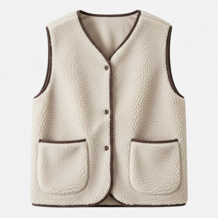 Women's Cosy Sherpa Vest with V Neck and Button Up