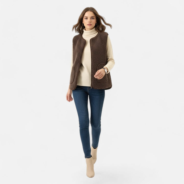 Women's Cosy Sherpa Vest with V Neck and Button Up
