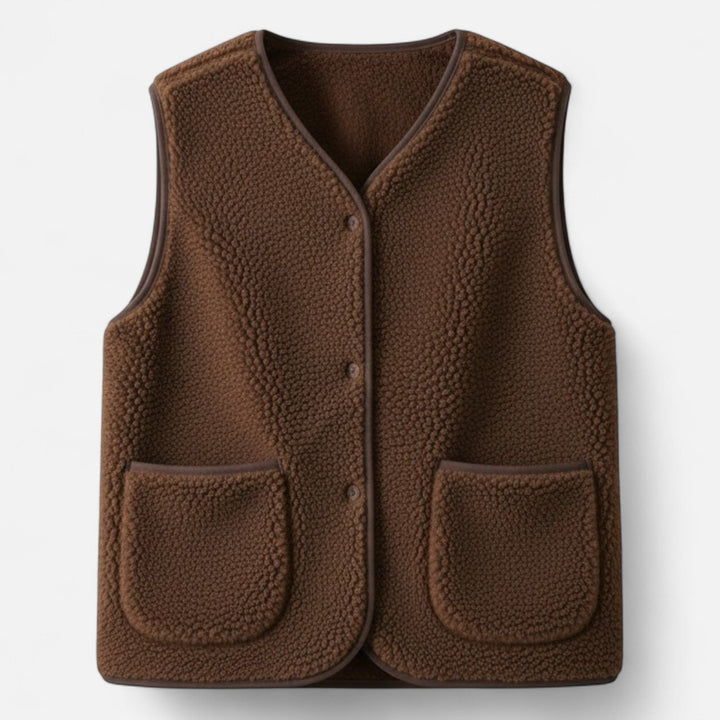 Women's Cosy Sherpa Vest with V Neck and Button Up