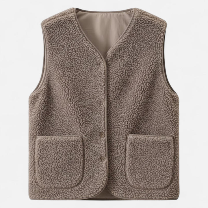 Women's Cosy Sherpa Vest with V Neck and Button Up