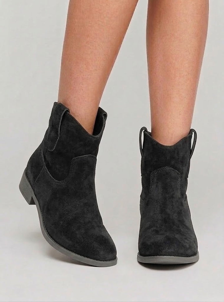 Women's Stylish Cowboy Ankle Boots with Pointed Toe and Block Heel