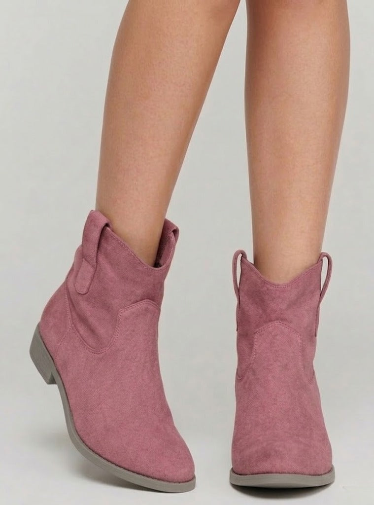 Women's Stylish Cowboy Ankle Boots with Pointed Toe and Block Heel