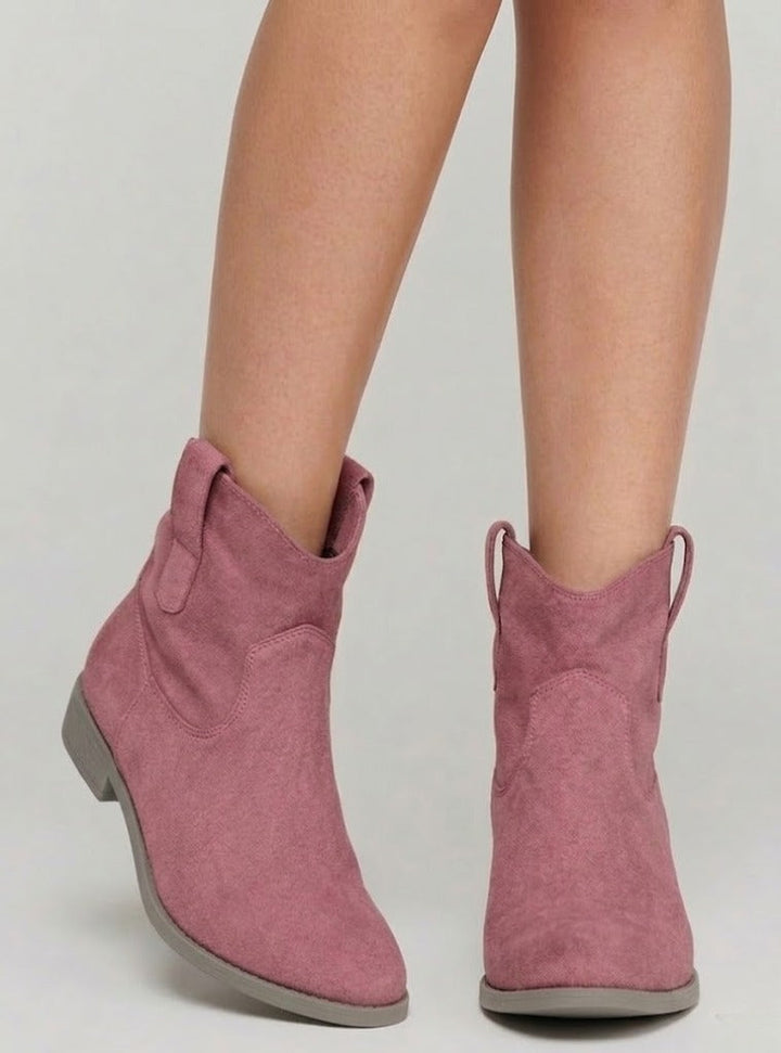 Women's Stylish Cowboy Ankle Boots with Pointed Toe and Block Heel