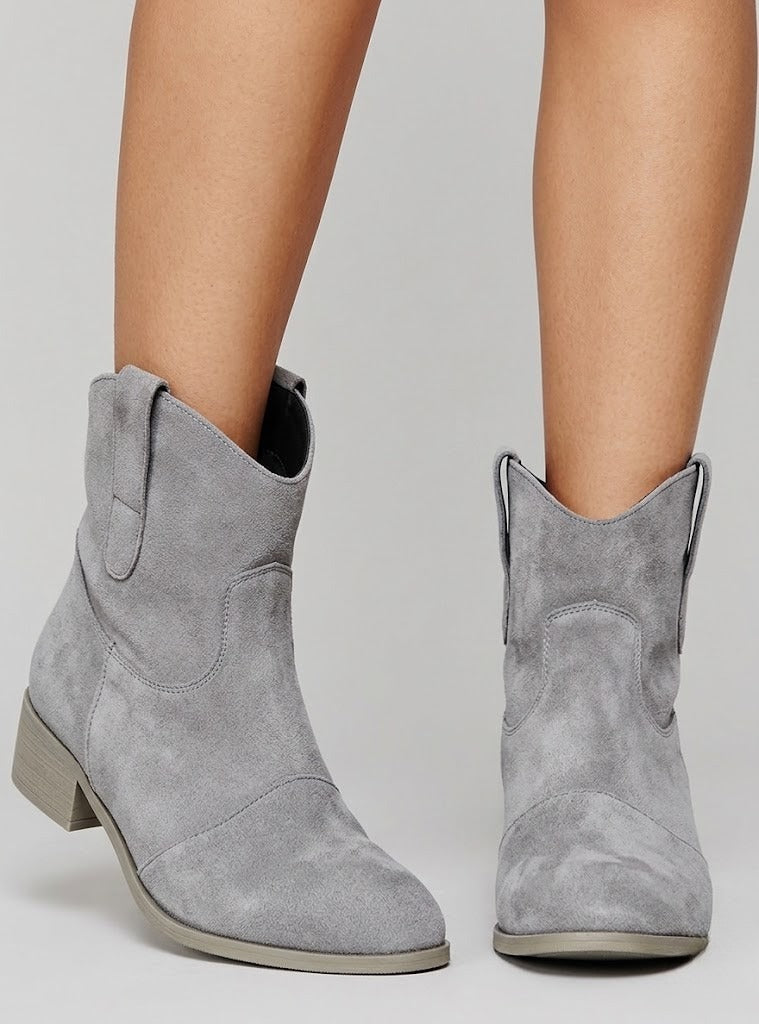 Women's Stylish Cowboy Ankle Boots with Pointed Toe and Block Heel