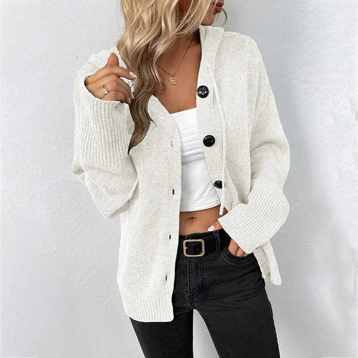 Women's Relaxed Hooded Knit Cardigan with Button-Up Closure