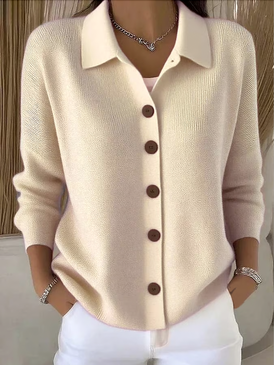 Women's Relaxed Collared Cardigan with Button Up and Ribbed Knit