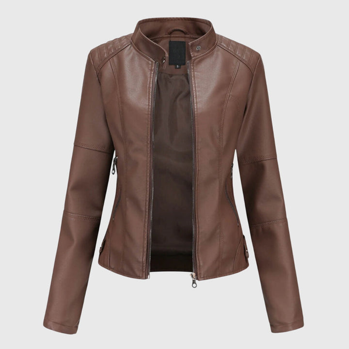 Women's Stylish Leather Jacket with Stand Collar