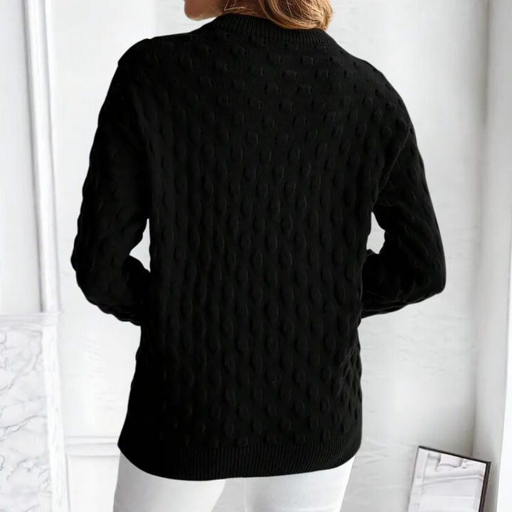 Women's Elegant Cashmere Cable Knit Sweater with Crew Neck and Ribbed Trims