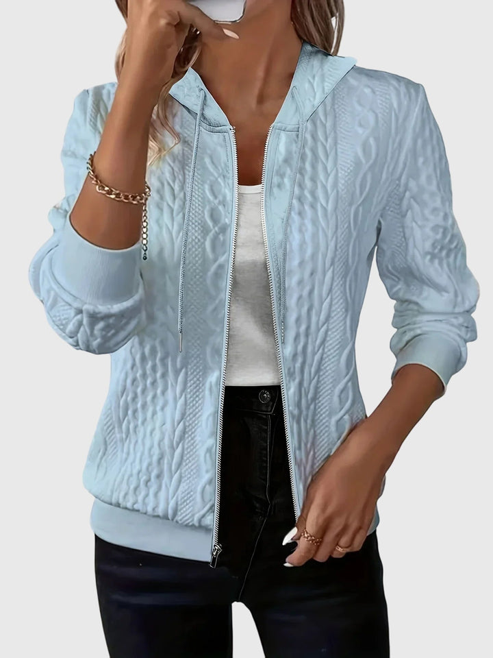 Women's Stylish Quilted Zip Up Hoodie with Cable Knit Pattern