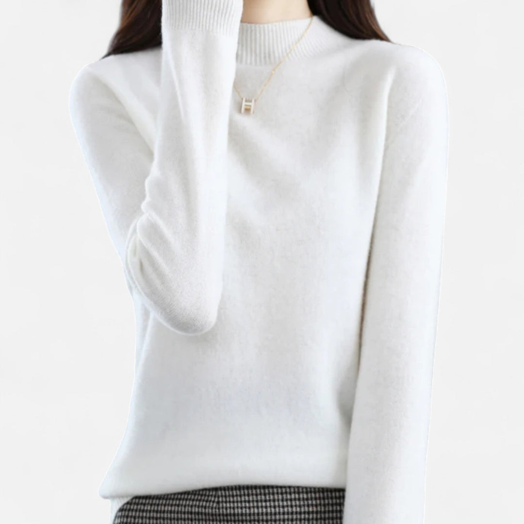 Women's Elegant Wool Sweater with Mock Neck and Long Sleeves