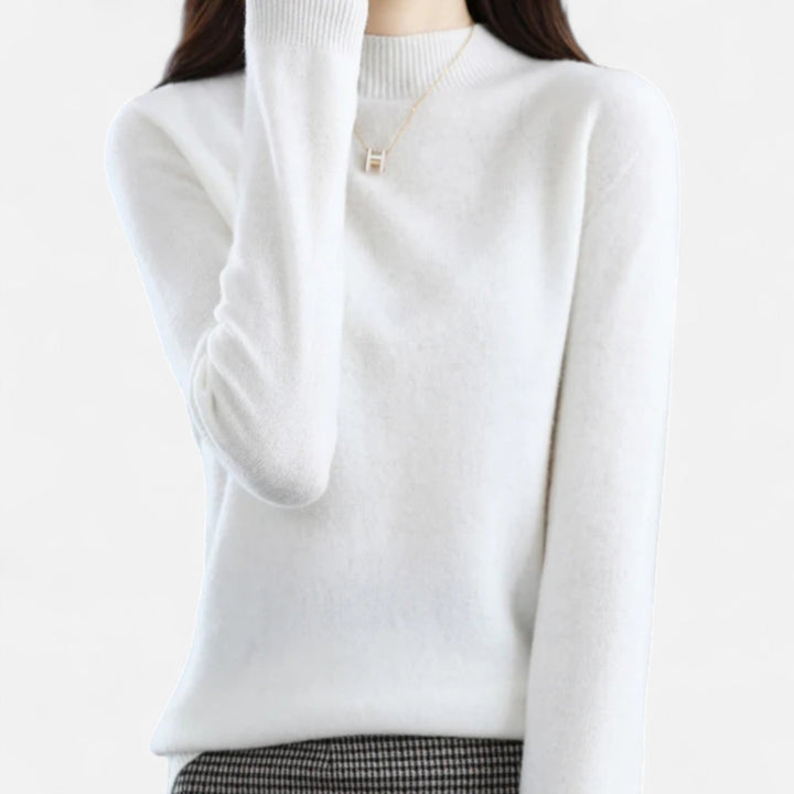 Women's Elegant Wool Sweater with Mock Neck and Long Sleeves
