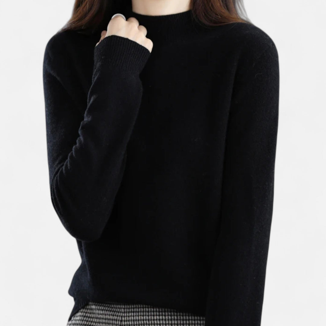Women's Elegant Wool Sweater with Mock Neck and Long Sleeves